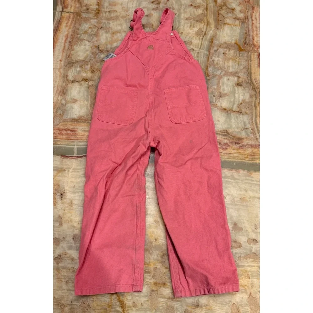 Carhartt Girls Canvas Bib Overall Pink Lemonade Snap Loose Fit Straps‎ Size 4T